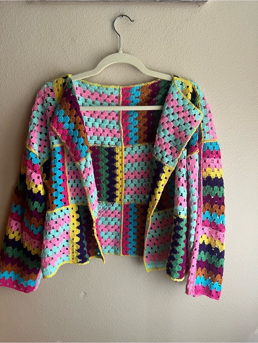 Multicolor Crochet Cardigan - Vibrant Patchwork Knit